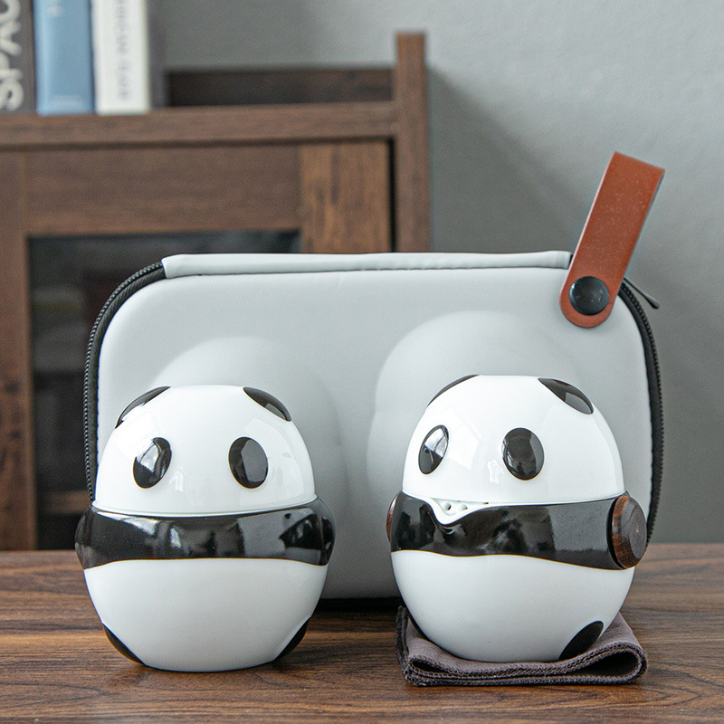 Creative National Treasure Panda Ceramic Portable Travel Tea Set Group Creative One Pot Two Quick Guest Cup Gifts