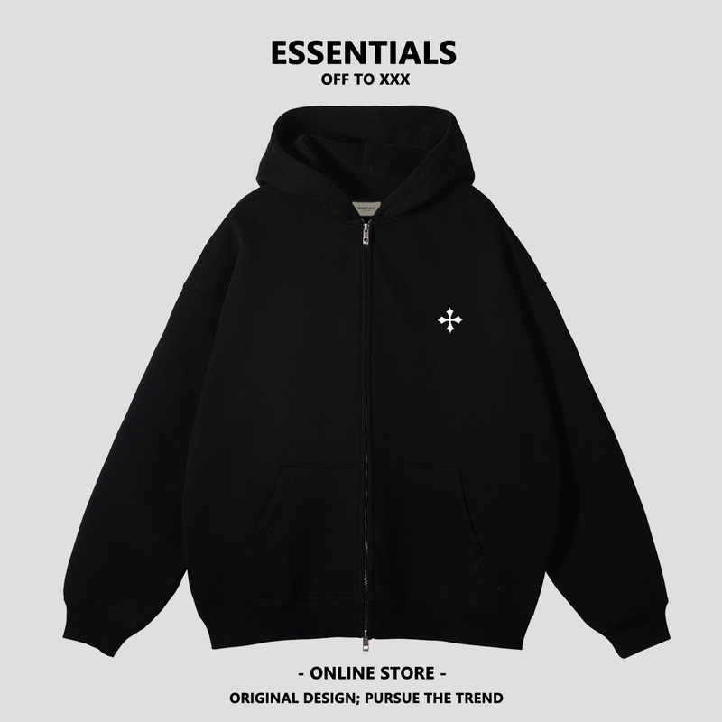 Fog Essentials New Cross Zipper Cardigan Hooded Sweatshirt for Men and Women Loose Couple Jacket Fog Essentials New Cross Zipper Cardigan Hooded Sweatshirt for Men and Women Loose Couple Jacket