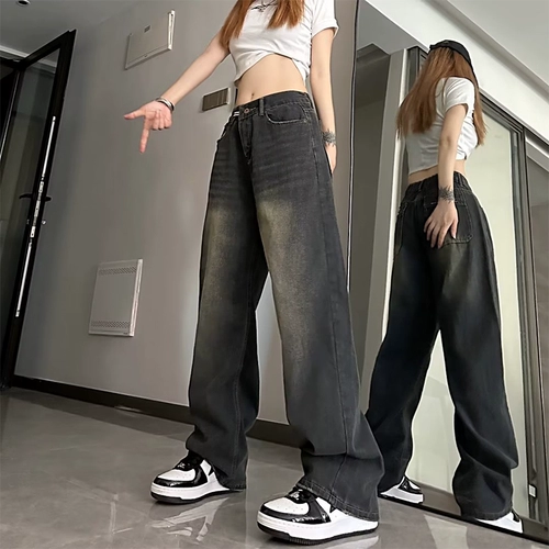 Джинсы, ретро небольшие дизайнерские штаны, градиент, в американском стиле, тренд сезона, свободный прямой крой