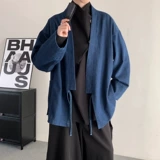 Синее кимоно, мужская осенняя демисезонная очень большая куртка, трендовый джинсовый кардиган для отдыха, китайский стиль, большой размер