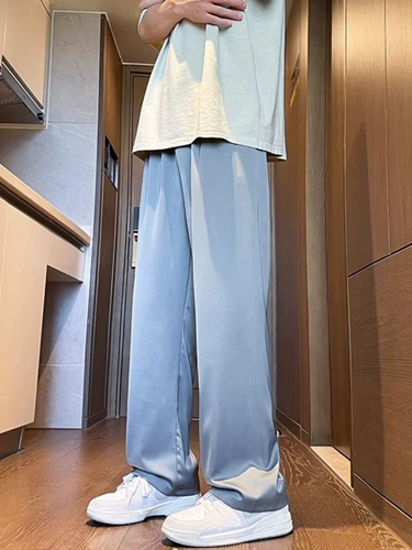 Шелковые летние синие штаны, очень большие повседневные брюки, в американском стиле, защита от солнца, большой размер
