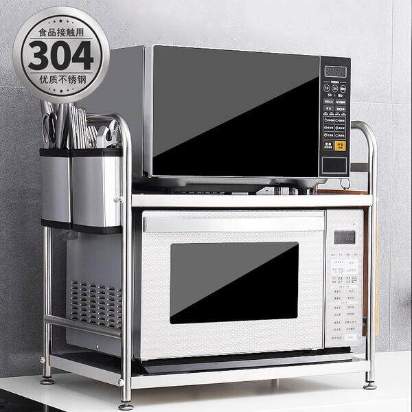 304 Stainless Steel Microwave Rack Shelve Table Tops Table Noodle Kitchen Double 2 Multilayer Electrical Oven Sublet Containing Supplies