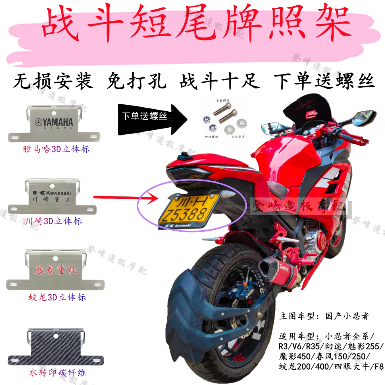 Little Ninja modified license plate Dragon 400 Phantom 255 Yongyuan R3 V6 R35 Magic speed Owl wind 350 short tail