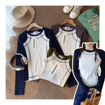 Commuting contrast stitching slim fit women's t-shirt