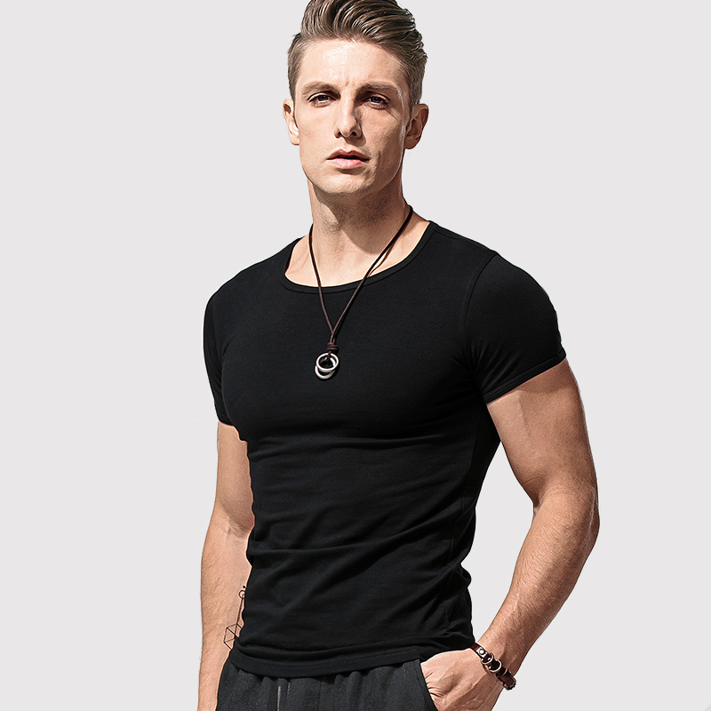 Men's Short-Sleeve T-Shirt, Pure Cotton, Slim Fit, Black and White, Tight-Fitting, Base Layer, Half-Sleeve, Summer Men's Short-Sleeve T-Shirt, Pure Cotton, Slim Fit, Black and White, Tight-Fitting, Base Layer, Half-Sleeve, Summer