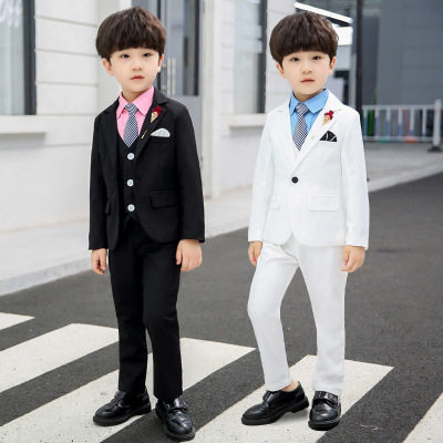 Children's small suits spring autumn flowers children's gowns white suits vest three sets of presenters piano to serve boy