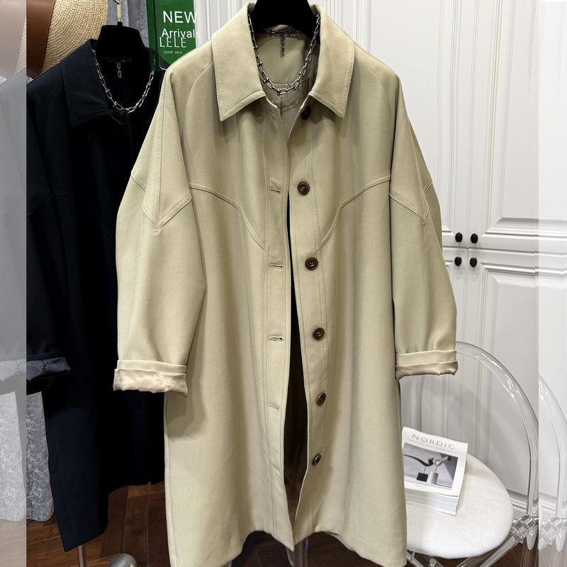 High-End Plant Fragrance Windbreaker Coat for Women, New Autumn Style, Relaxed and Stylish, Over-The-Knee Long Lapel Silhouette Coat High-End Plant Fragrance Windbreaker Coat for Women, New Autumn Style, Relaxed and Stylish, Over-The-Knee Long Lapel Silhouette Coat