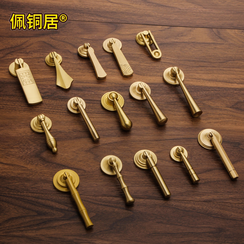 New Chinese cabinet door handle full copper solid single hole light lavish brass furniture hardware wardrobe cabinet drawer door handle