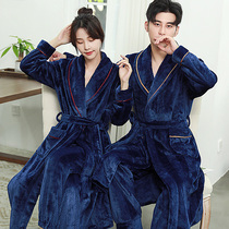 Couple Dressing Gown coral velvet Spring and Autumn Winter flannel bathrobe plus velvet padded pajamas womens extended mens bathrobe