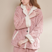 Womens winter pajamas thickened coral velvet spring and autumn flannel beauty warm autumn and winter cardigan large size set home clothes