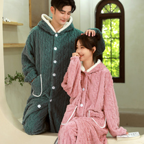 Couple pajamas womens autumn and winter coral velvet long robe mens home clothes flannel padded two-piece Winter bathrobe