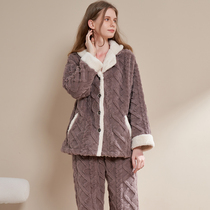 Pajamas womens winter coral velvet 2021 New padded velvet flannel can be worn outside home cardigan suit