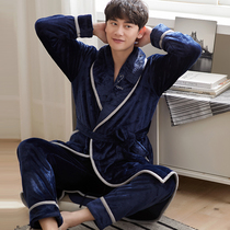 Nightgown men padded velvet long spring and autumn flannel large size bathrobe winter coral velvet men autumn and winter pajamas