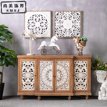 American retro solid wood entrance cabinet sideboard living room bedroom carved locker country house side cabinet decorative cabinet