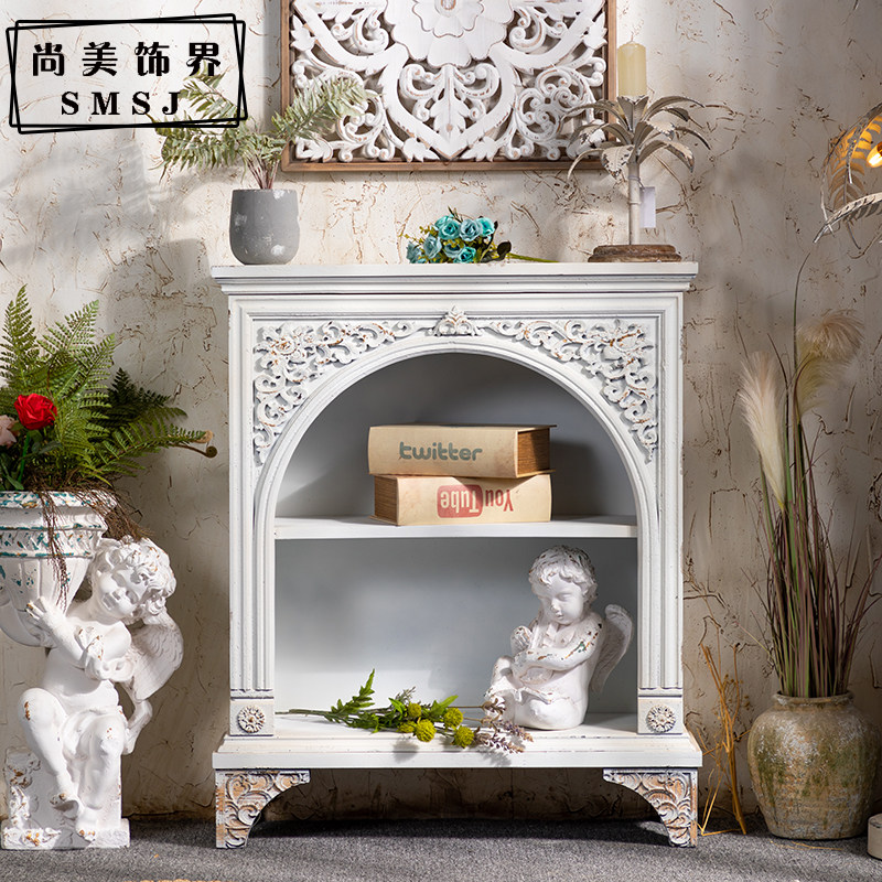 French Retro Creative Fireplace Cabinet American Country Style Solid Wood Old Entrance B&B Carved Decorative Photography Props