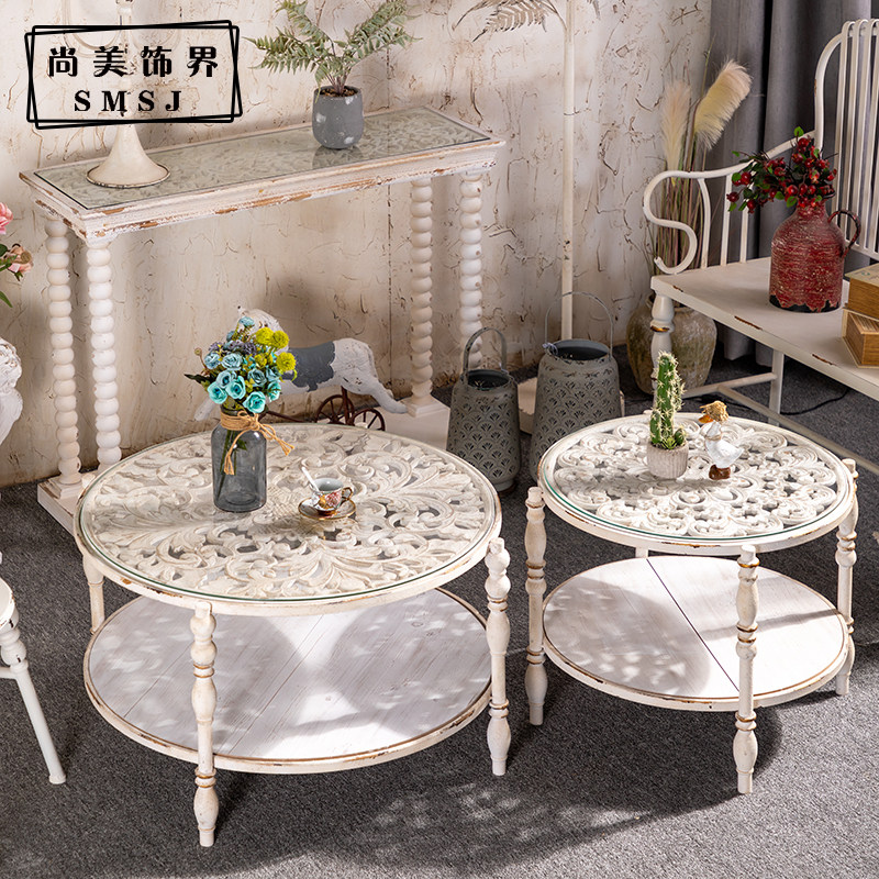 American retro round coffee table modern small apartment creative homestay French furniture sofa old side table storage table