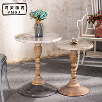 American retro round living room sofa solid wood side table carved glass coffee table bed and breakfast bedroom balcony small round table