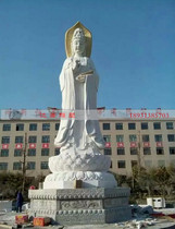 White marble stone Guanyin Bodhisattva statue manufacturers custom-made marble open-air three-sided Guanyin stone carving Buddha statue