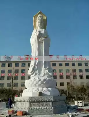 White marble stone Guanyin Bodhisattva statue manufacturers custom-made marble open-air three-sided Guanyin stone carving Buddha statue