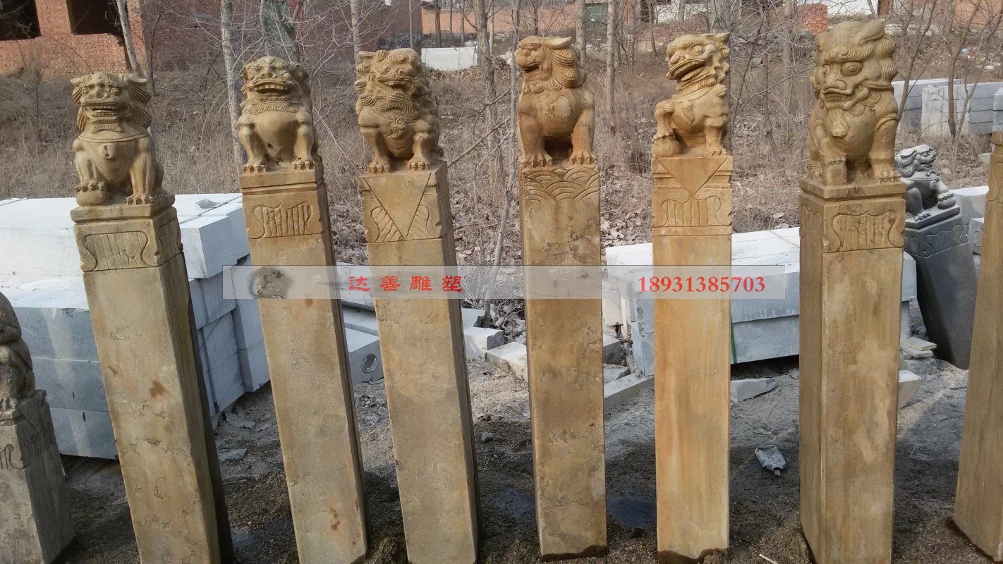 Antique blue stone stone lion Bolt horse pillar landscape ornaments marble Beast stone pillar custom natural stone horse pile