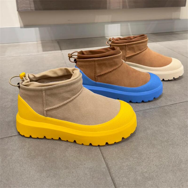 Sangpo Snow Boots for Autumn and Winter, Unisex, Leather and Fur Integrated, Comfortable Thick-Soled Tasman Color Shell Casual Cotton Shoes