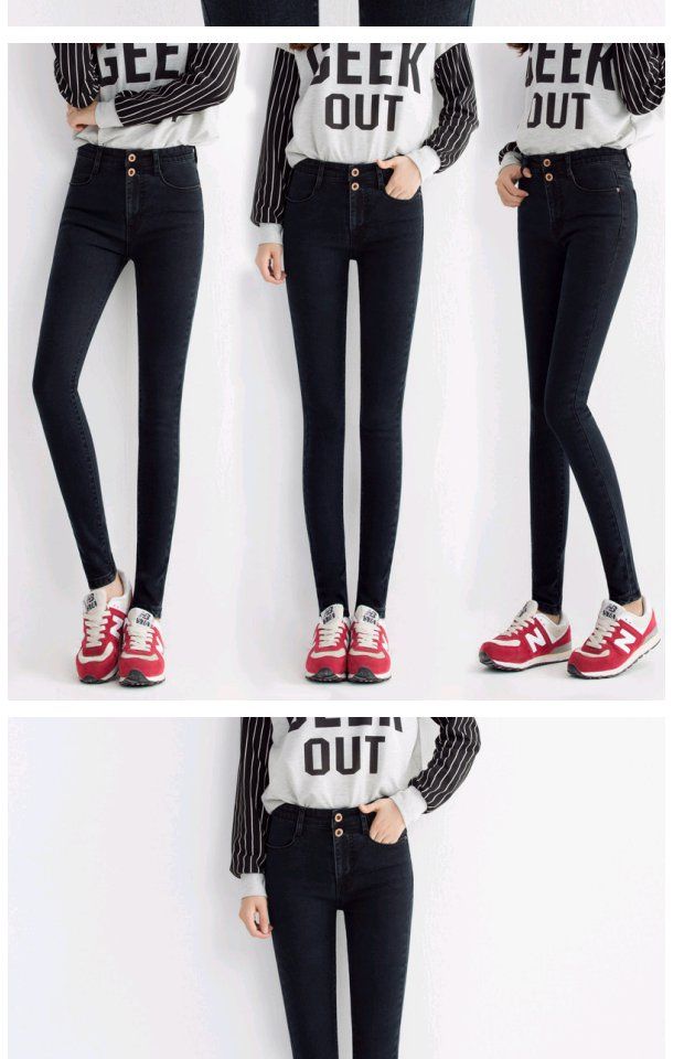 Mùa xuân và mùa thu 2017 quần jeans eo thấp của phụ nữ quần đen micro-thun mỏng giảm béo quần bút chì phiên bản Hàn Quốc của quần bó quần áo nữ hàn quốc