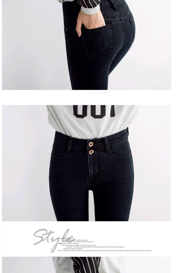 Mùa xuân và mùa thu 2017 quần jeans eo thấp của phụ nữ quần đen micro-thun mỏng giảm béo quần bút chì phiên bản Hàn Quốc của quần bó quần áo nữ hàn quốc