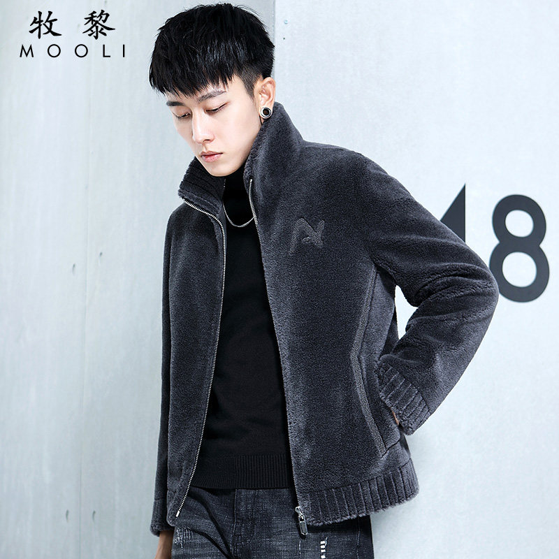 2020 winter new sheep shearing men's coat short fur one men's leather leather grass jacket slim tide