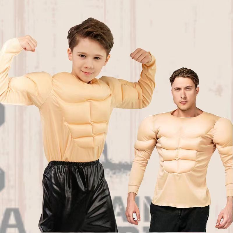 Macho Muscle Shirt with Fake Abs for Adults and Children, Funny and Humorous Halloween Party Performance Costume Macho Muscle Shirt with Fake Abs for Adults and Children, Funny and Humorous Halloween Party Performance Costume