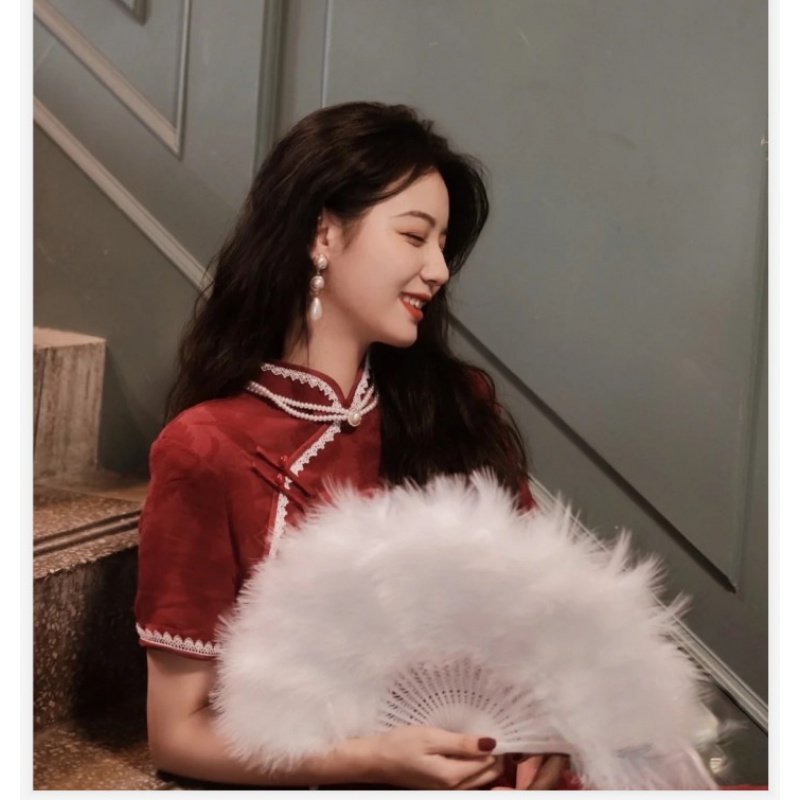 Feather fan folding fan antique Halloween ball supplies retro feather cheongsam show stage performance dance fan