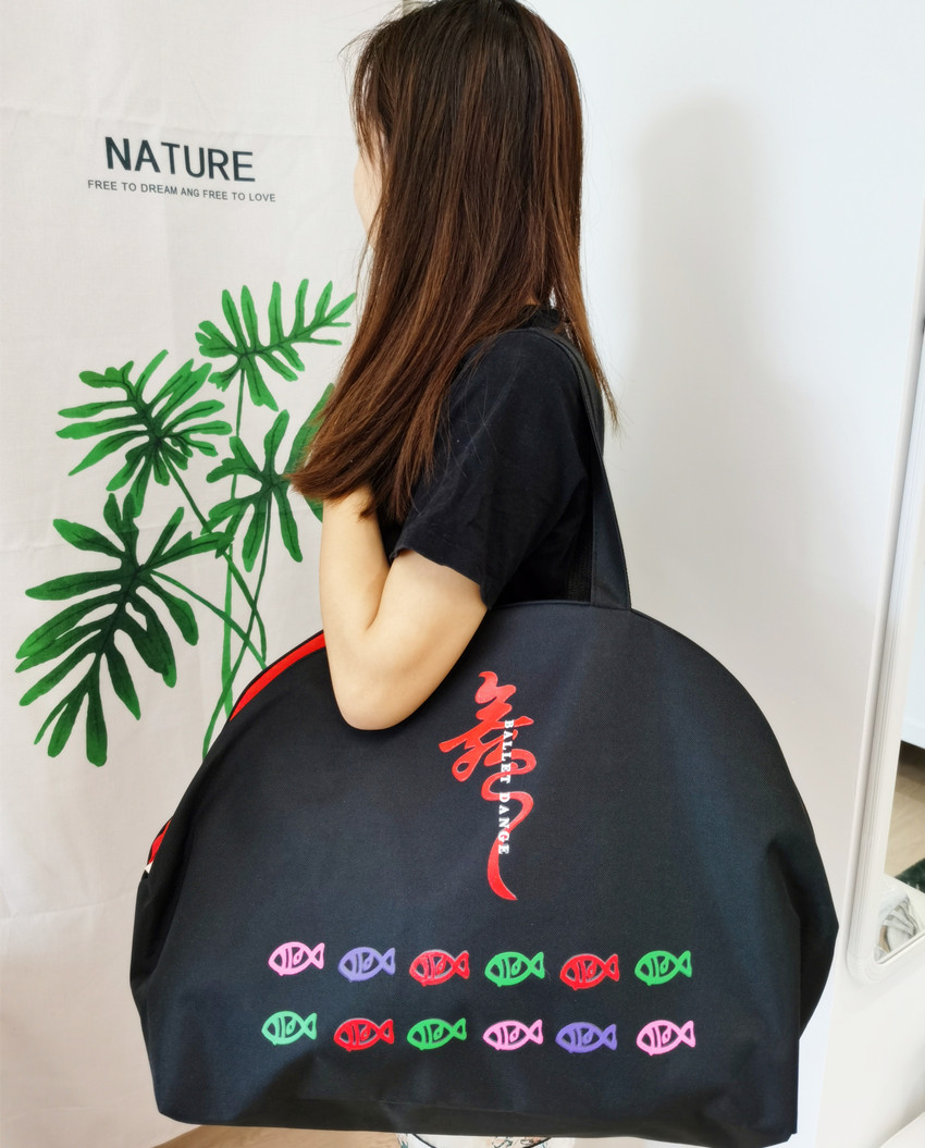 Dancing in the Cloud Canvas Red Dance Word Colorful Fish Shoulder Dance Bag Sports Bag Waterproof Canvas Bag Yoga Bag Square Dance Bag