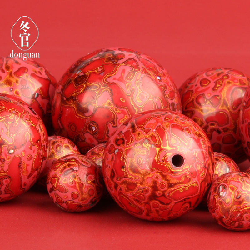 Winter official mother-of-pearl lacquerware Flow Dan gold ethnic red large lacquer beads single beads diy buddha beads Hand string Female models Male intangible cultural heritage handmade