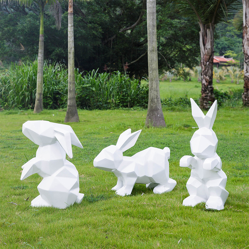 Outdoor Abstract Geometric Rabbit Sculpture Fiberglass Animal Ornaments Sales Department Community Garden Landscape Decorations Outdoor Abstract Geometric Rabbit Sculpture Fiberglass Animal Ornaments Sales Department Community Garden Landscape Decorations