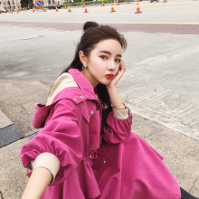 时尚百搭连帽风衣外套韩版风衣女中长款