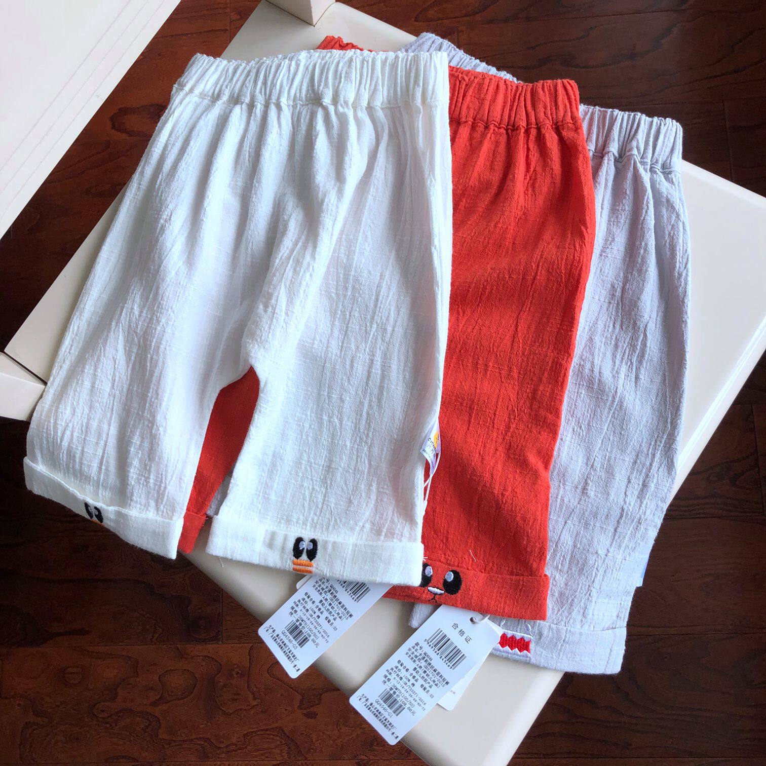 QQ4546 Cartoon Embroidered Cotton Linen Shorts Boy Thin breathable pants -20 5 9-Taobao