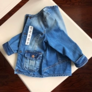 Áo khoác cho bé gái mùa thu Áo khoác bé gái bằng vải cotton cho bé Áo khoác denim có nút cài áo khoác dài tay