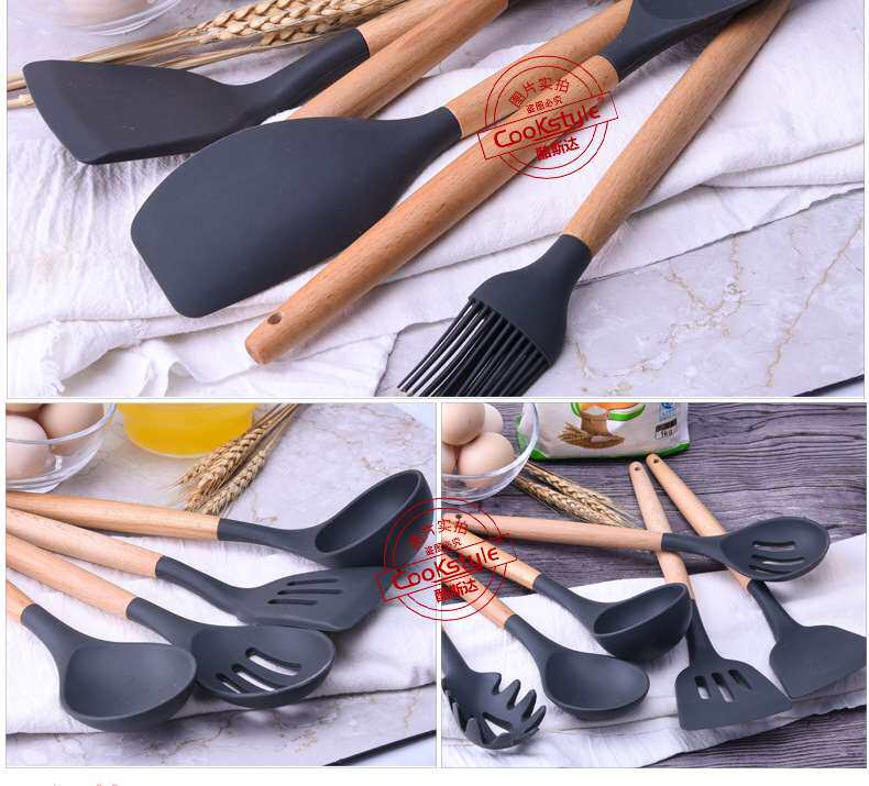9 кусочков силиконовой деревянной ручки Kitchenware_10
