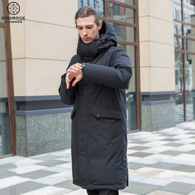 Highrock Tianxi Autumn Winter Thickness Feather Feather Guard Men Long Velvet Cold Costume Wear Casual Casual Cap