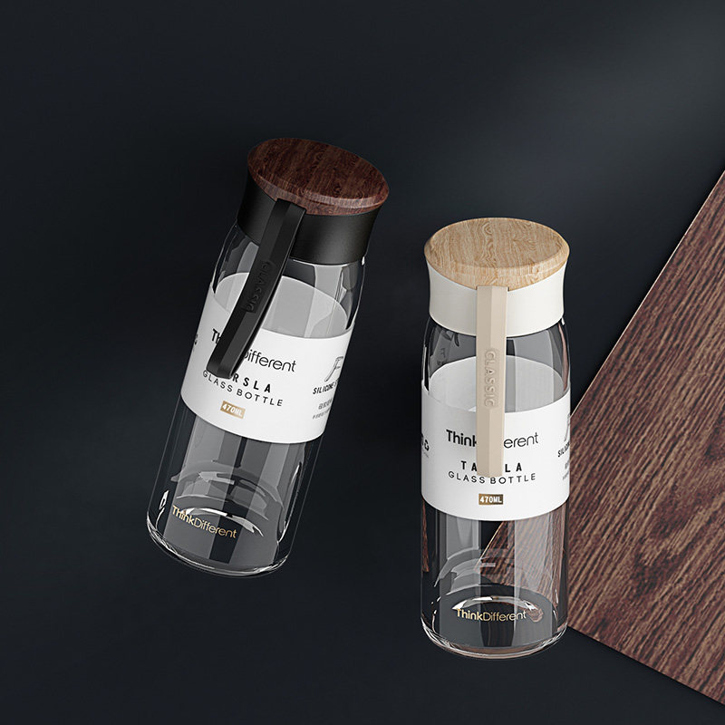 Tesla glass fashion style water cup Japanese small fresh transparent cup silicone handle 470ml