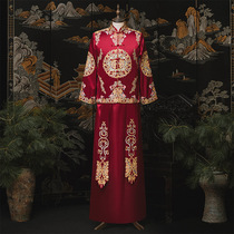 Mens Xiuhe suit Chinese wedding groom toast suit 2021 new couple mens ancient costume wedding suit Mens Xiuhe