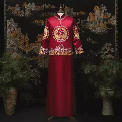 2021 New Xiuhe clothing men's wedding toast Chinese embroidery dress groom Dragon Phoenix hanging happy clothes Xiuhe