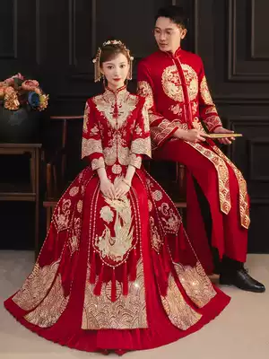 Xiuhe uniform bride 2021 new couple set wedding Chinese bridal dress female show kimono dragon and phoenix hanging summer