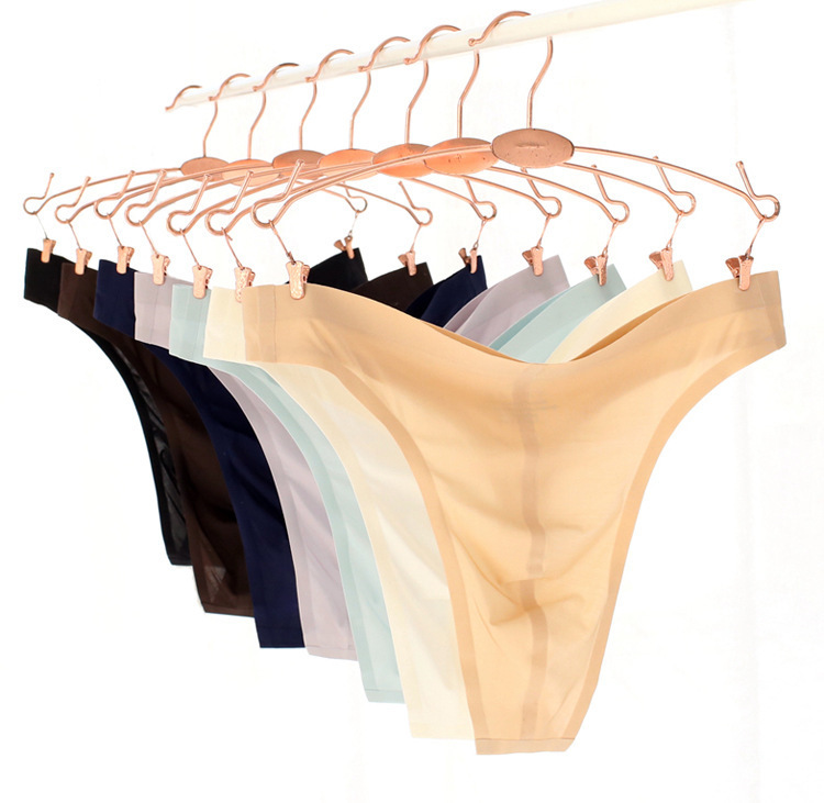Men's Ice Silk Seamless Thong Low-Rise Sexy Semi-Transparent Underwear Silky Invisible T-Back for Young Men