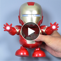 Shaking net red dancing iron Man Spider-man Bumblebee robot charging luminous electric six-one toy
