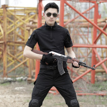 Summer New Breathable Short Sleeve Camouflak Suit Sport Outdoor Mens Army Camouflak Clothing Field CS Training Suit Black