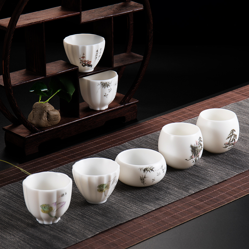 Ronkin white porcelain master single CPU kung fu tea accessories to use hand sample tea cup a single small jade porcelain cups