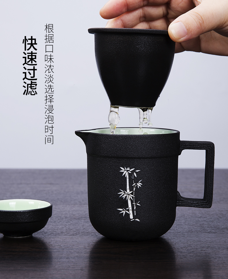 Ronkin crack cup travel a pot of four cups of tea of black suit portable bag take the teapot tea cup