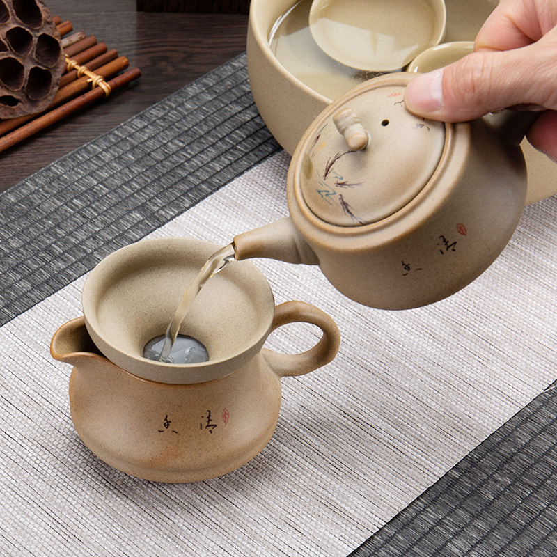 Ronkin household coarse ceramic tea set contracted kung fu tea tureen restoring ancient ways of a complete set of ceramic tea cup teapot