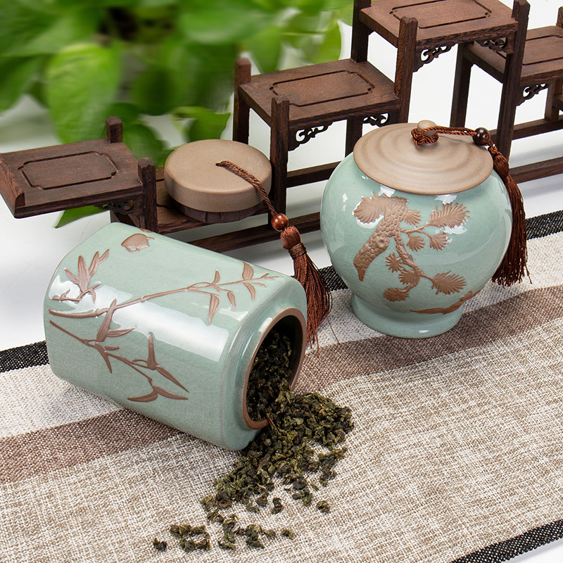 Ronkin household ceramic POTS large red green tea caddy fixings elder brother up storage box seal as cans