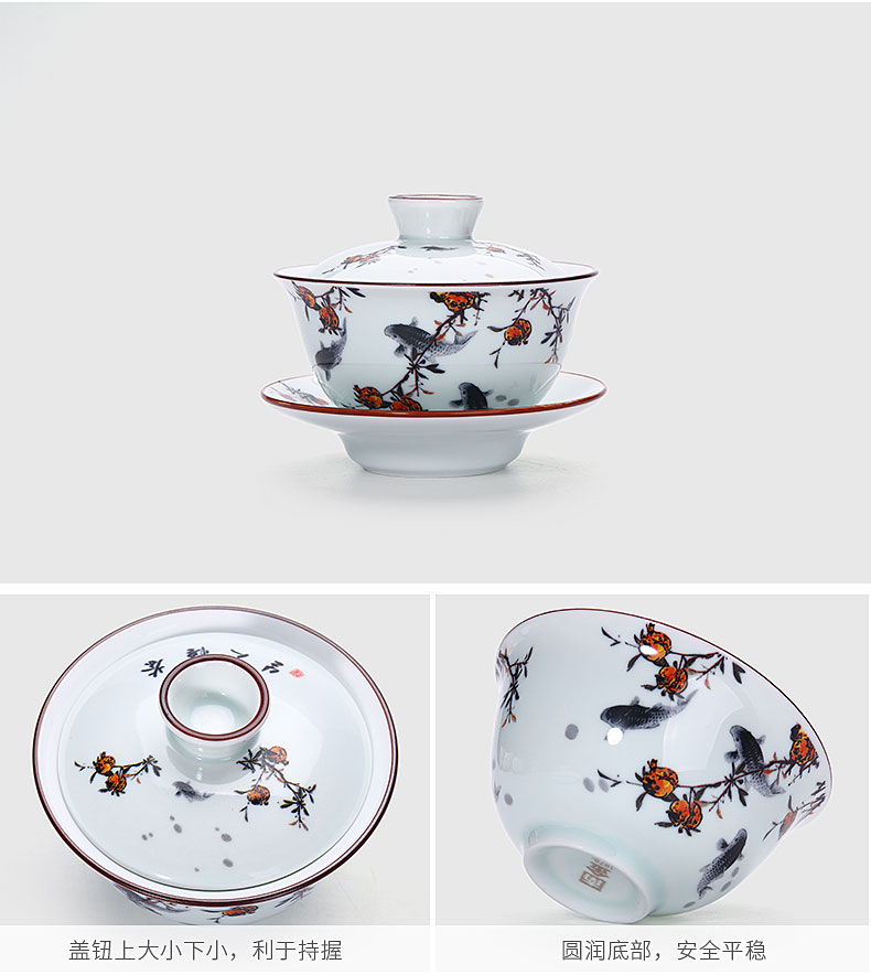 Ronkin white porcelain hand - made kung fu tea sets of household ceramic teapot teacup GaiWanCha way
